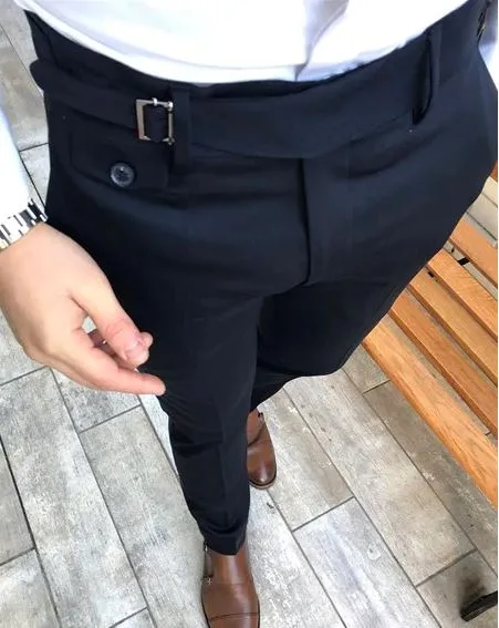 Navy Blue Single Buckle Gurkha Pants