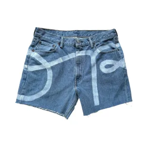 OR cursive denim cut-offs