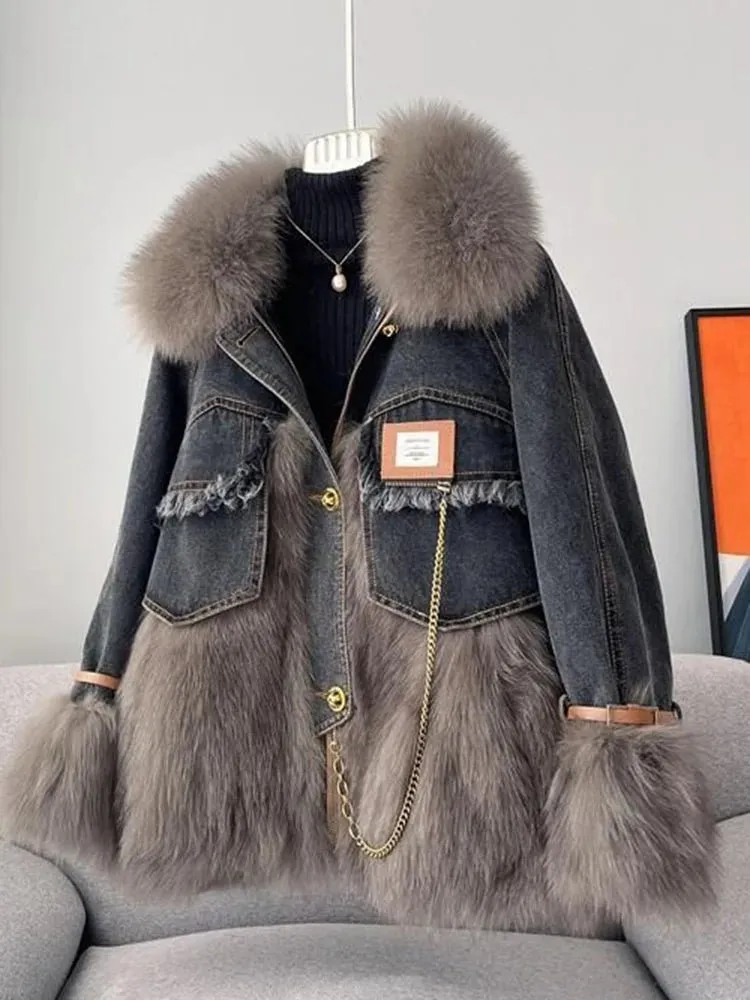 Pre Order:  Faux Fur Spliced Denim Coat