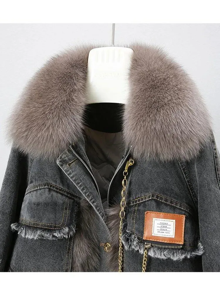 Pre Order:  Faux Fur Spliced Denim Coat