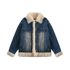 Pre Order:  Faux Fur Spliced Thick Denim Coat