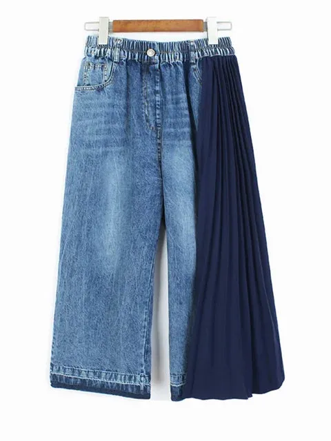 Pre Order:  One-Sided Pleated Drape Denim Pants