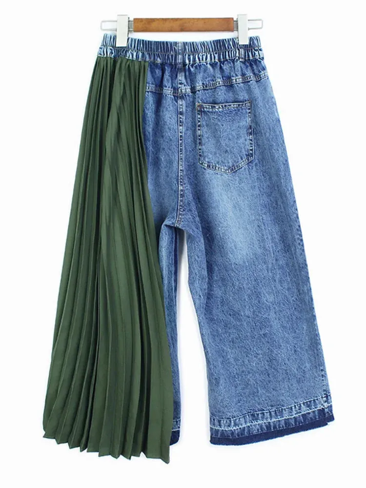 Pre Order:  One-Sided Pleated Drape Denim Pants