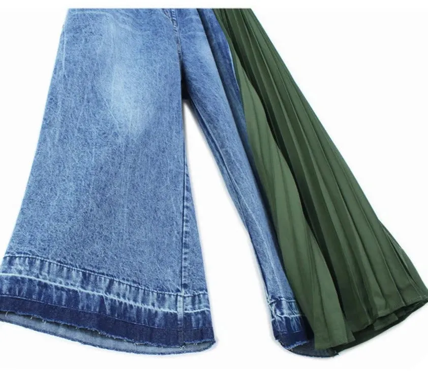 Pre Order:  One-Sided Pleated Drape Denim Pants