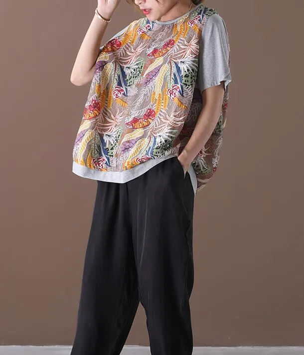 Print Loose Casual T-Shirts Summer Women Cotton Tops 5707