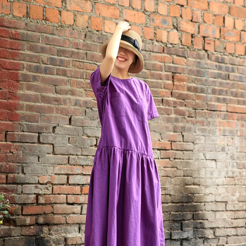 Purple Linen Dress Summer Maxi Women Dress Cotton Dresses Z97312