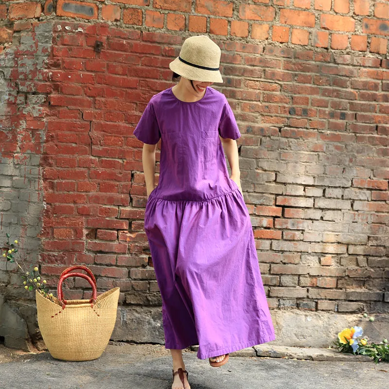 Purple Linen Dress Summer Maxi Women Dress Cotton Dresses Z97312