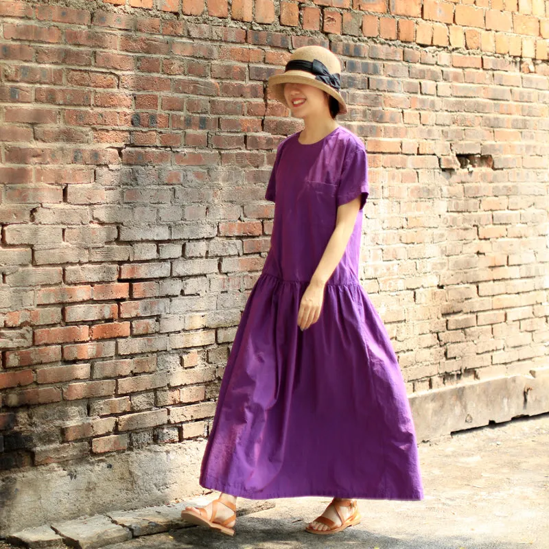 Purple Linen Dress Summer Maxi Women Dress Cotton Dresses Z97312