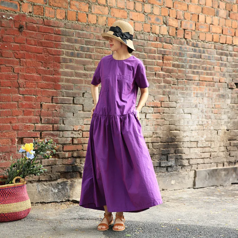 Purple Linen Dress Summer Maxi Women Dress Cotton Dresses Z97312