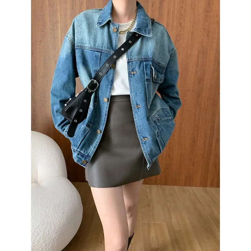 Retro Distressed Loose Profile Denim Coat Early Autumn