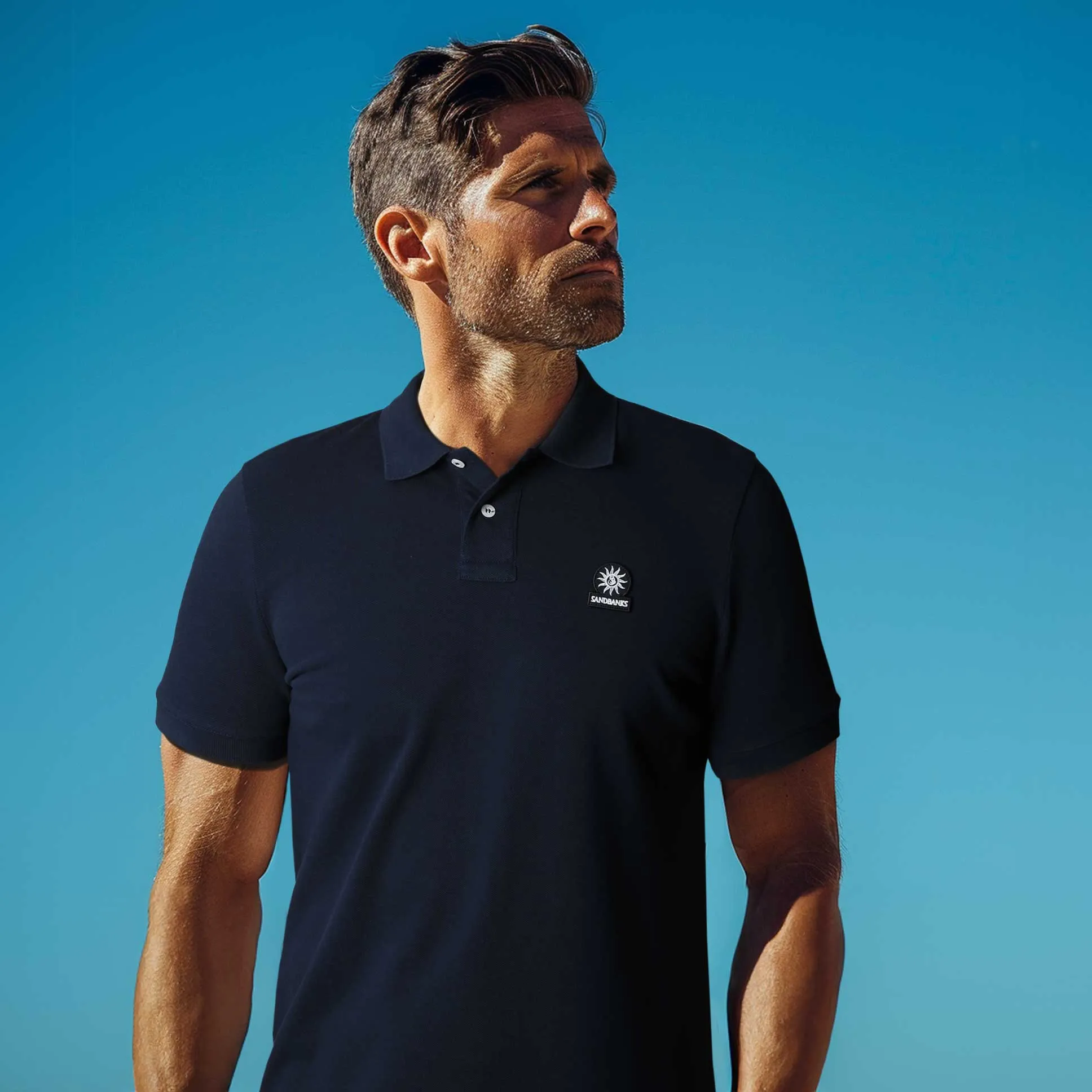 Sandbanks Badge Logo Polo Shirt in Navy