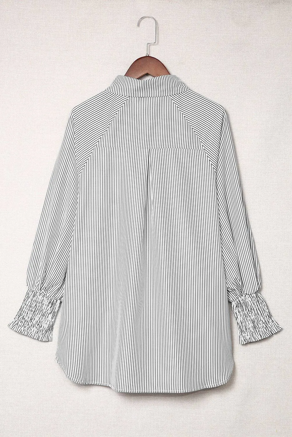 Striped Smocked Sleeve Buttoned Shirt