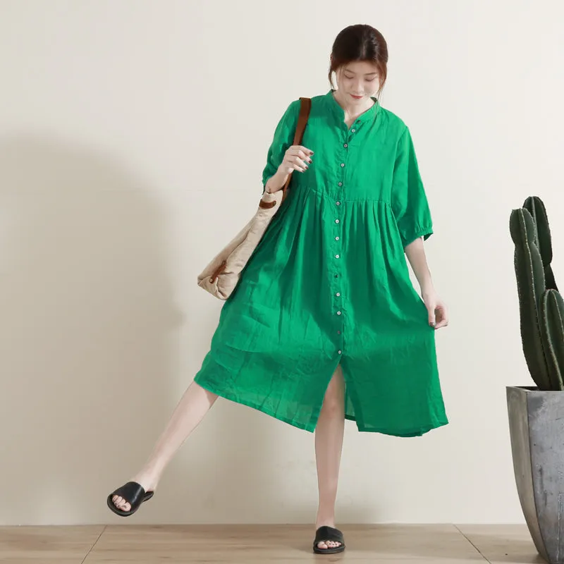 Summer Shirt Dress Casual Summer Midi Women Linen Loose Dresses GU98403