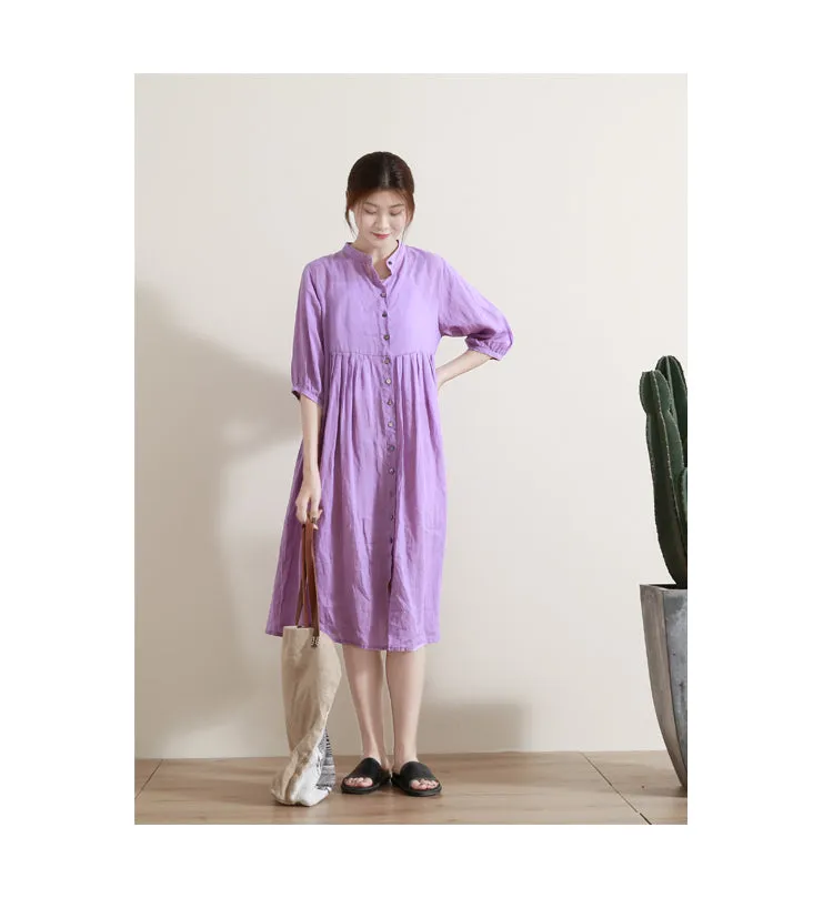 Summer Shirt Dress Casual Summer Midi Women Linen Loose Dresses GU98403