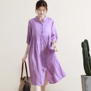 Summer Shirt Dress Casual Summer Midi Women Linen Loose Dresses GU98403