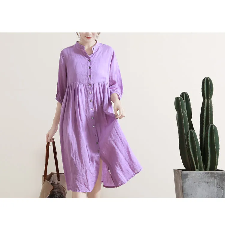 Summer Shirt Dress Casual Summer Midi Women Linen Loose Dresses GU98403