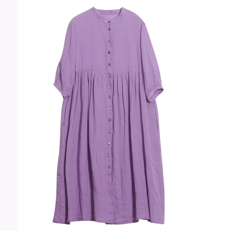 Summer Shirt Dress Casual Summer Midi Women Linen Loose Dresses GU98403