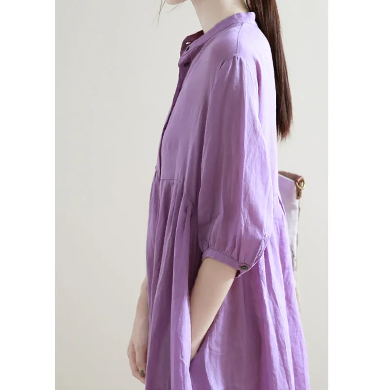 Summer Shirt Dress Casual Summer Midi Women Linen Loose Dresses GU98403