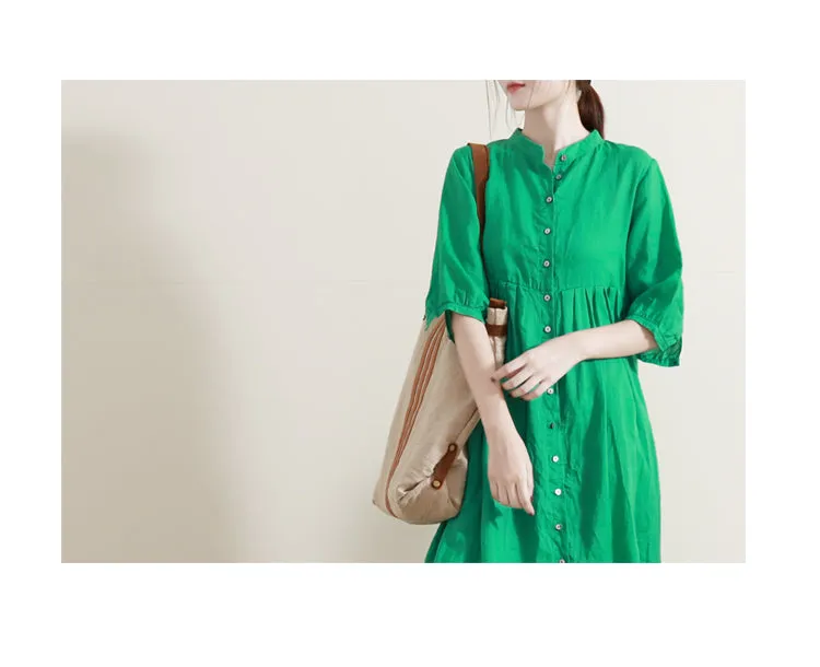 Summer Shirt Dress Casual Summer Midi Women Linen Loose Dresses GU98403