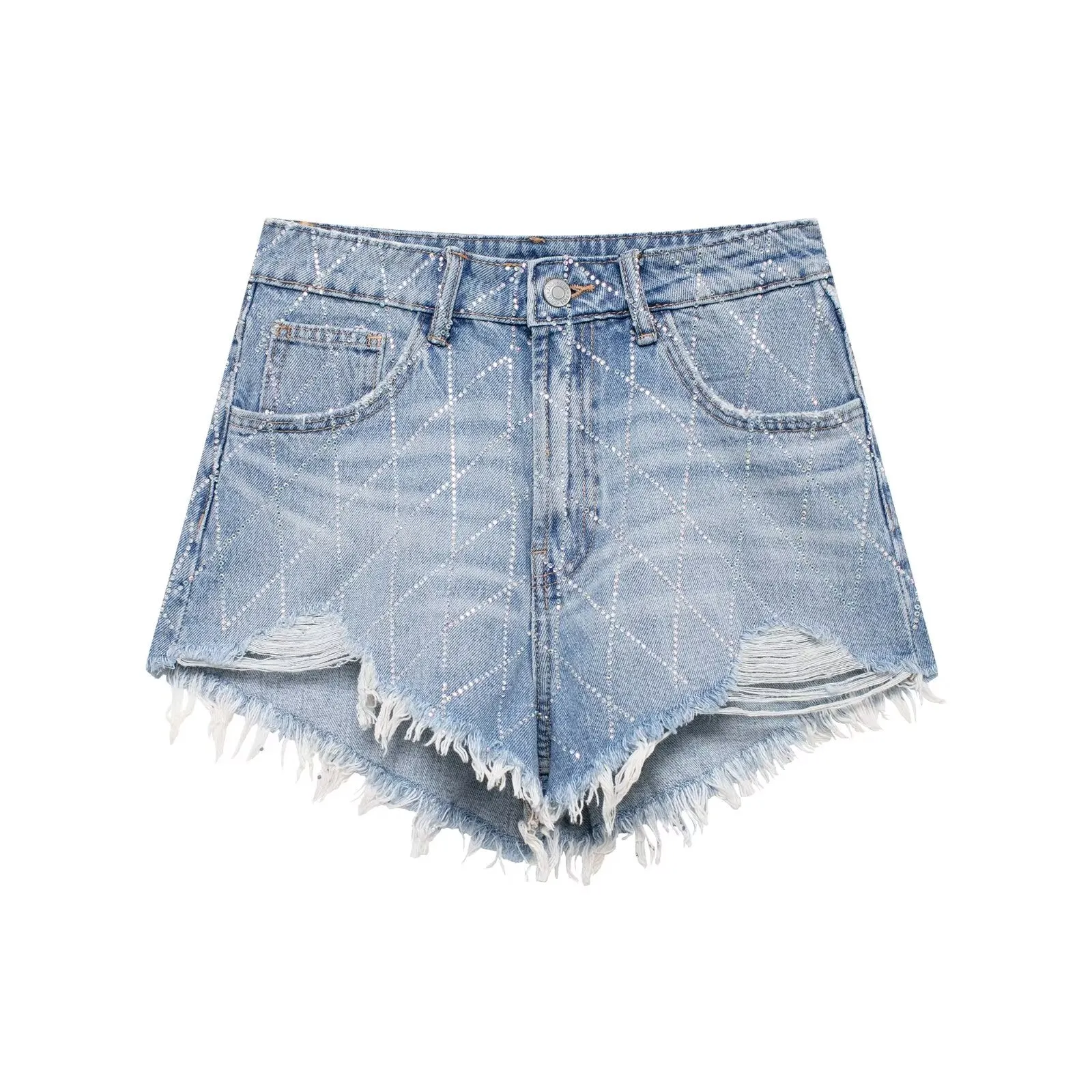 Summer Women High Waist Bright Curved Edge Denim Shorts