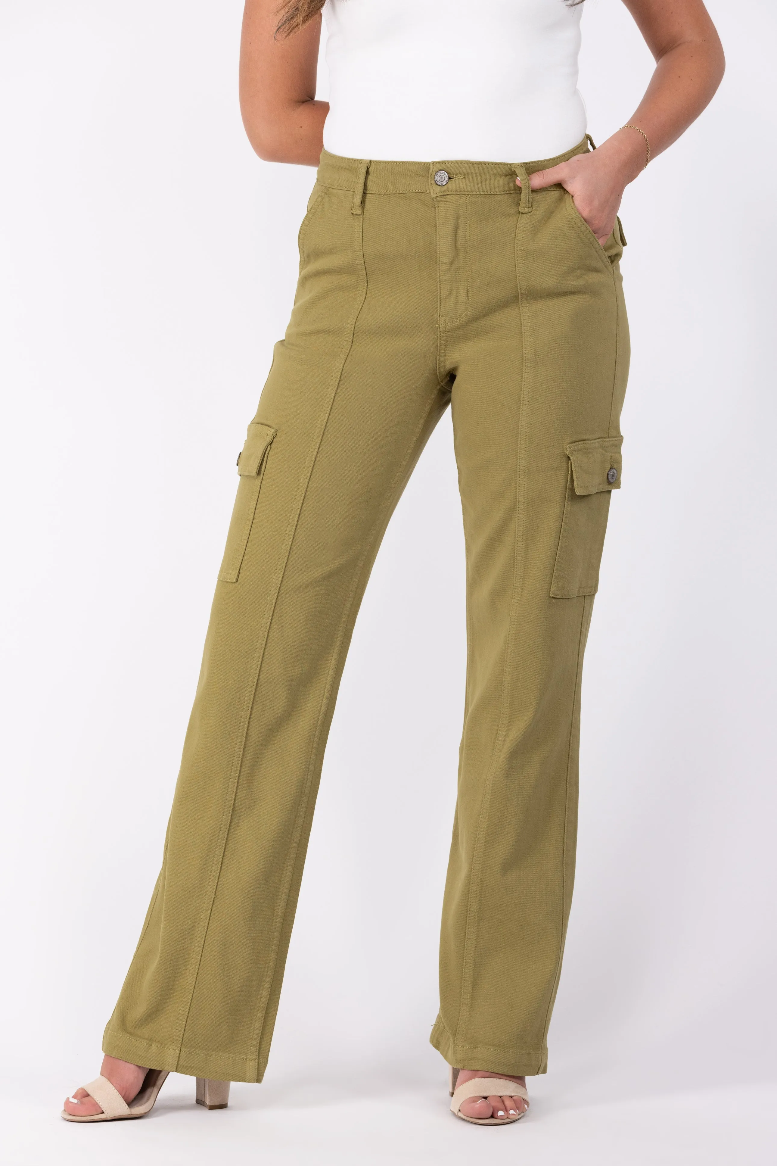 The Danni from Judy Blue: High-Rise Garment Dyed Straight Leg Cargo Denim