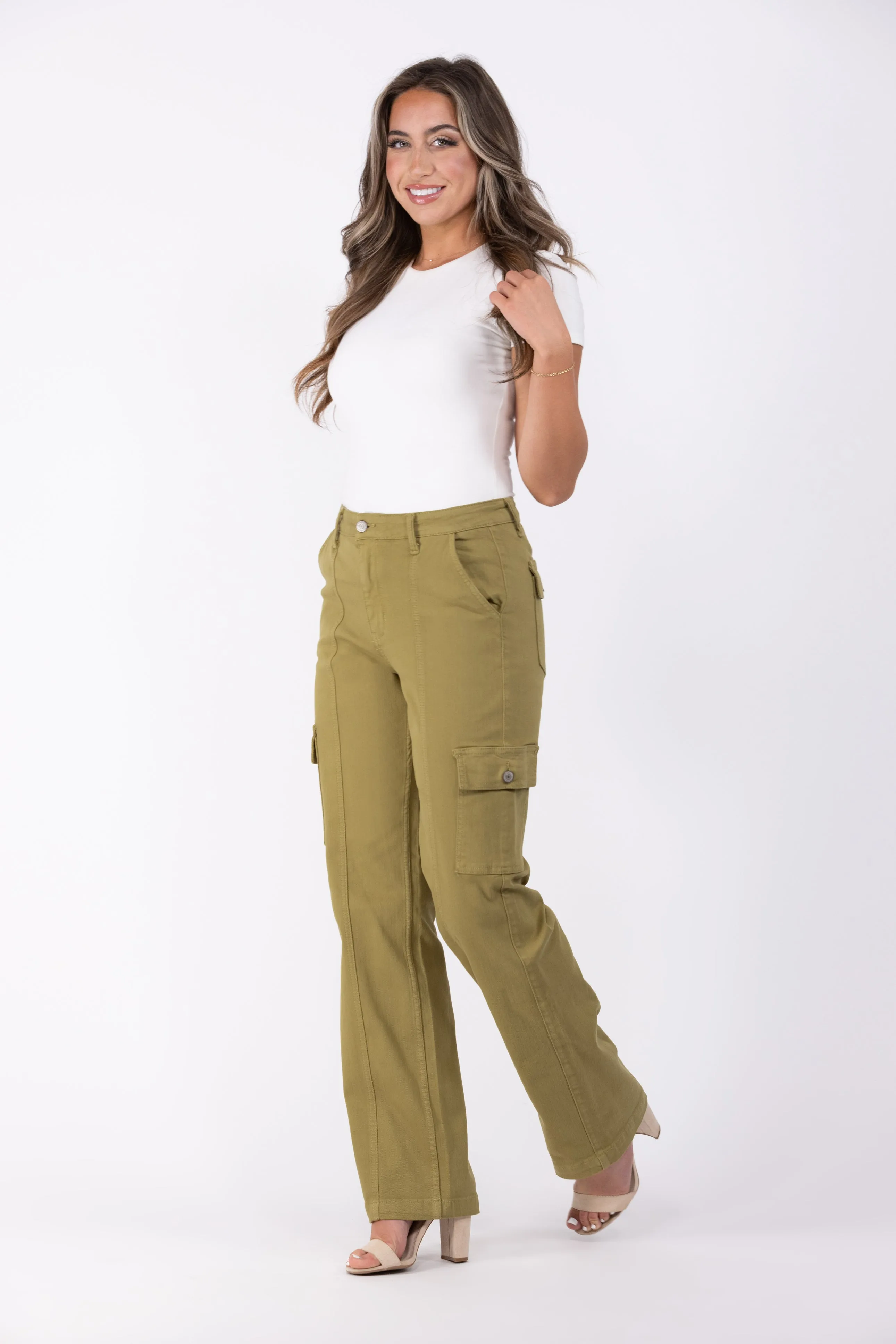 The Danni from Judy Blue: High-Rise Garment Dyed Straight Leg Cargo Denim