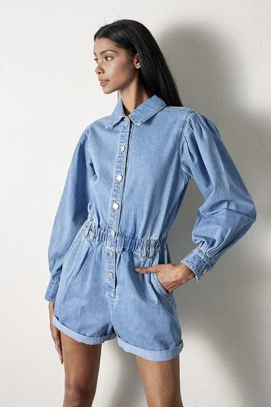 Vintage Long Sleeve Denim Romper