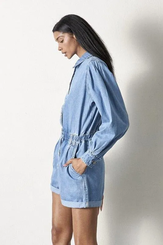 Vintage Long Sleeve Denim Romper