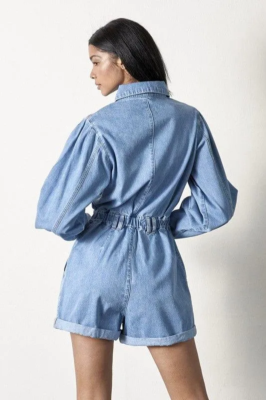 Vintage Long Sleeve Denim Romper