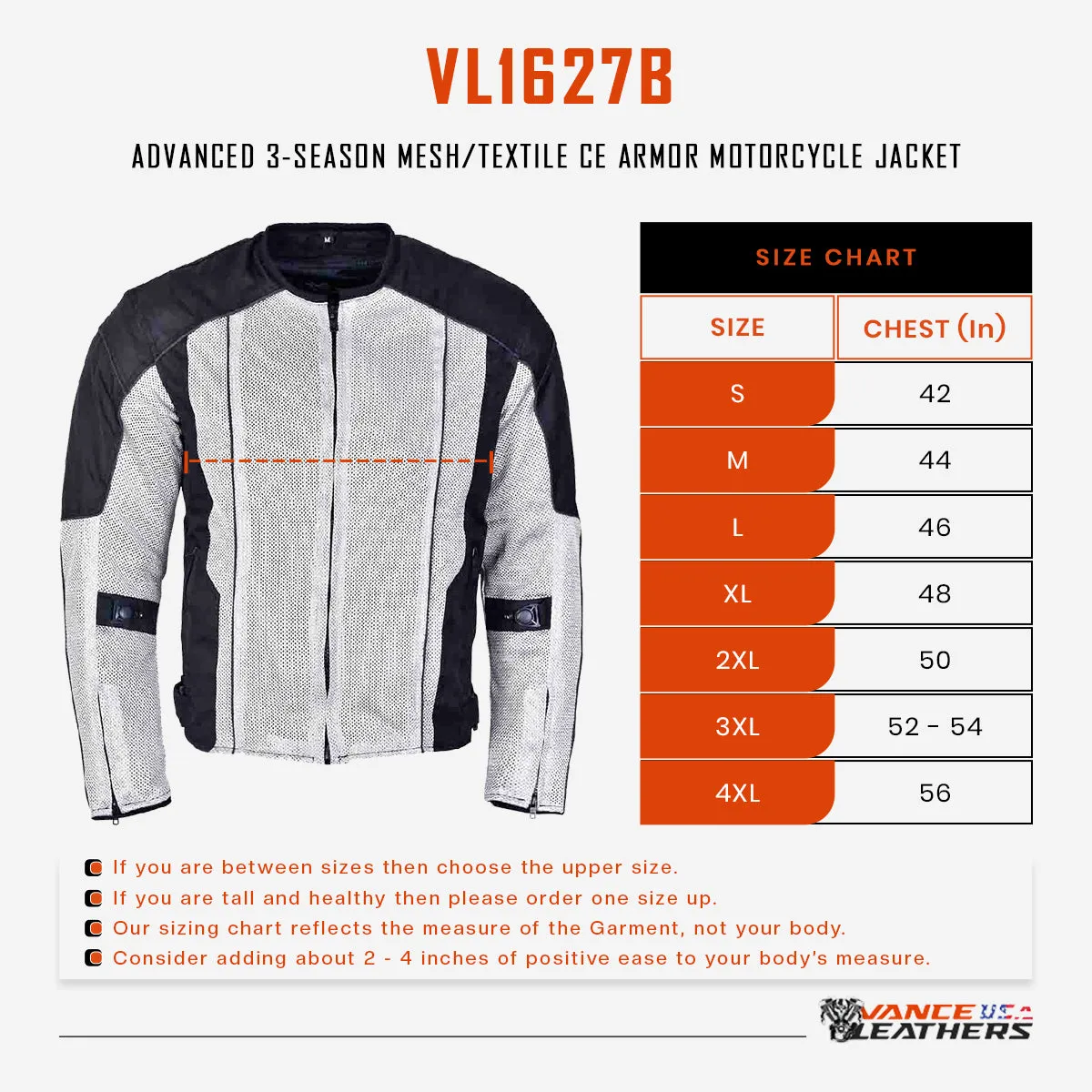 VL1627B Advanced 3-Season Mesh/Textile CE Armor Motorcycle Jacket