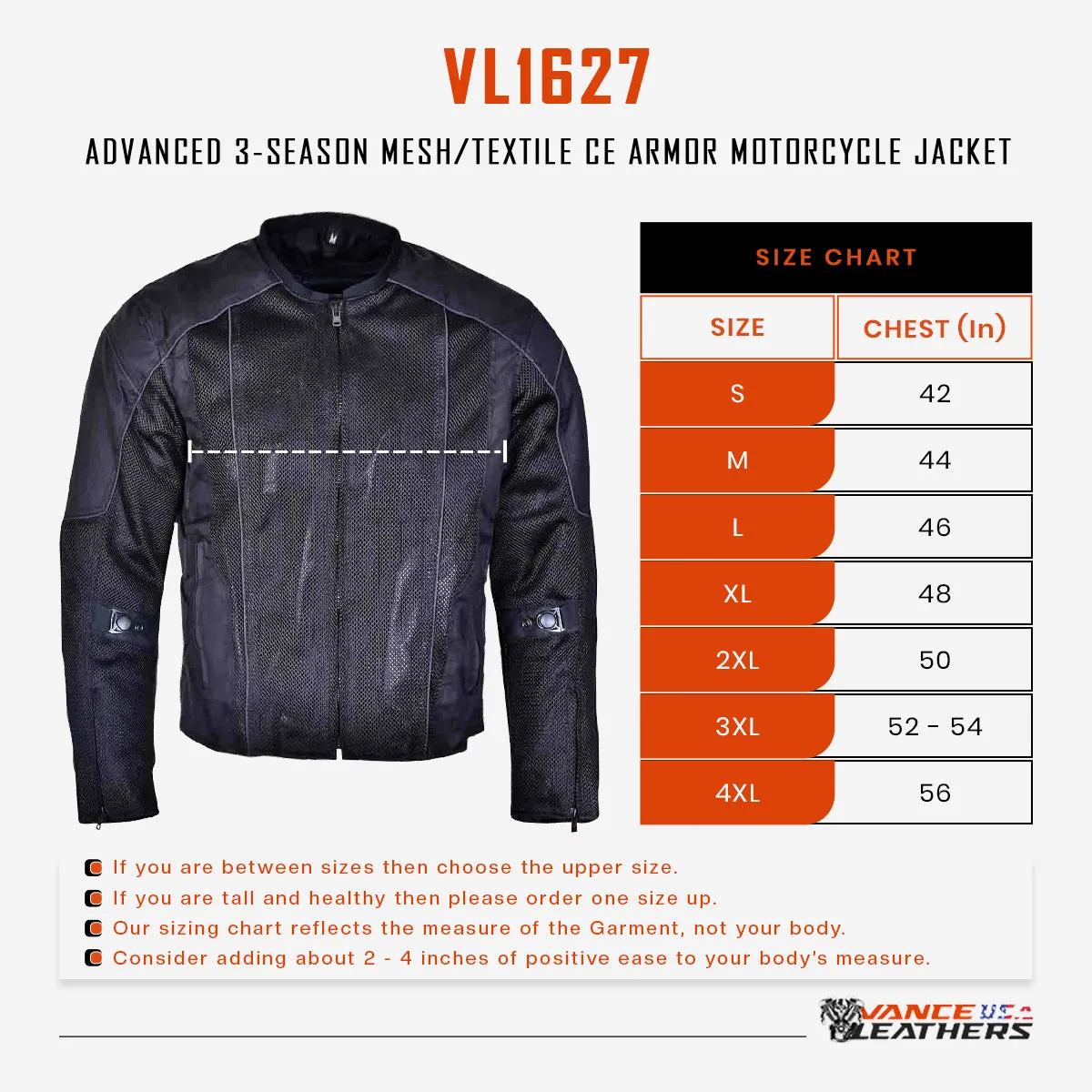 VL1627B Advanced 3-Season Mesh/Textile CE Armor Motorcycle Jacket