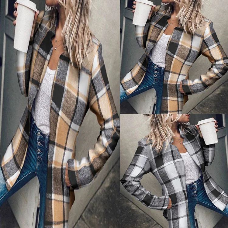 Women's Street Trendy Plaid Slim Coat